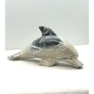 Hand Carved Black & Gray‎ Marble Dolphin Paperweight GARF1-5